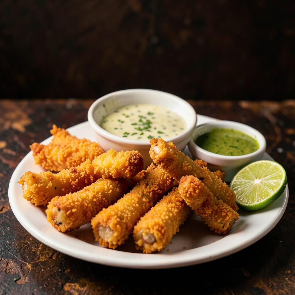 Yuca frita crujiente con salsa de ajo y limón