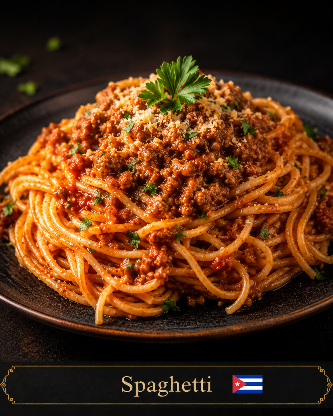 Espaguetis con salsa de carne molida y queso rallado