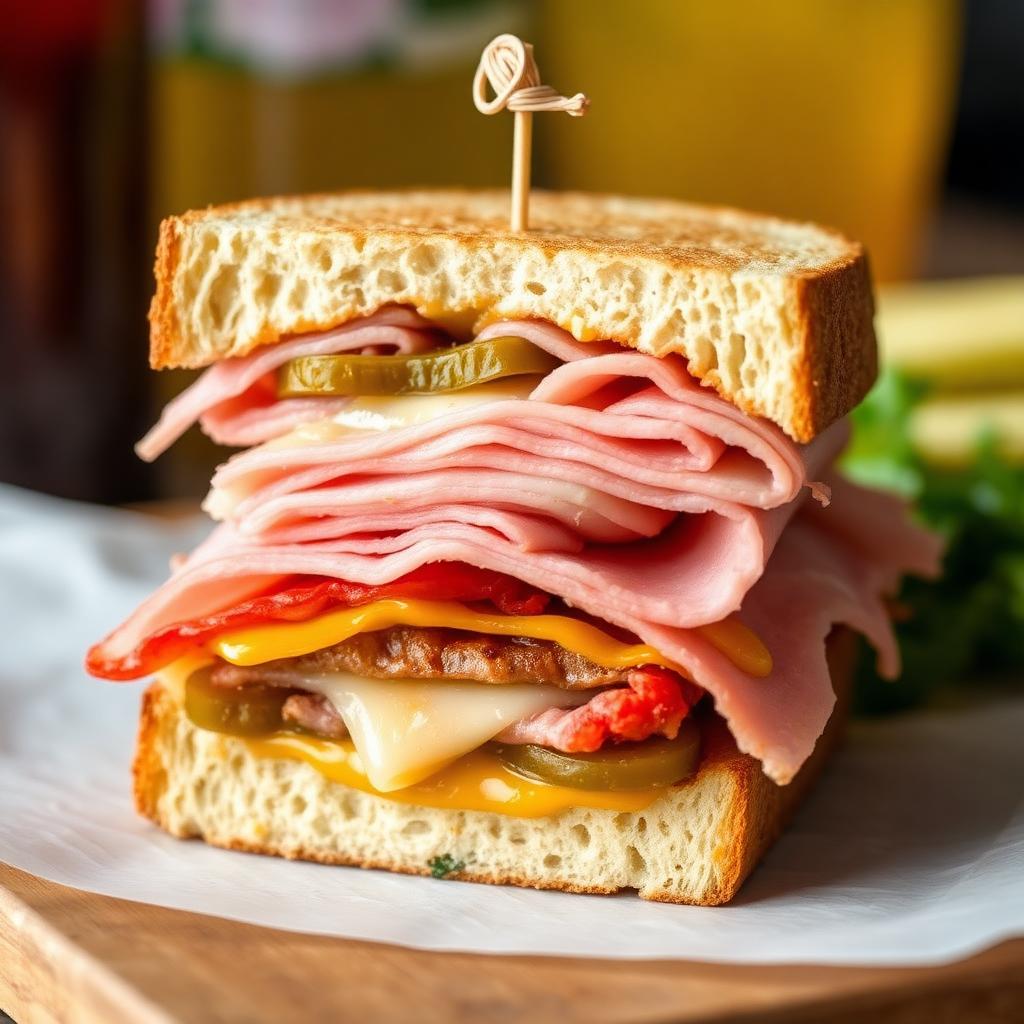 Sándwich cubano clásico con jamón, pernil y queso